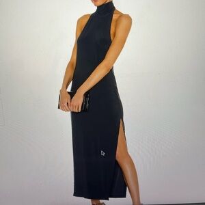 Norma Kamali Halter Turtle Side Slit Gown